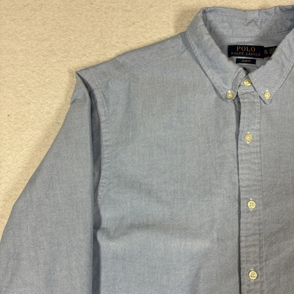 Polo Ralph Lauren Mens Slim Fit Chambray Oxford Shirt Long Sleeve XL Blue Preppy